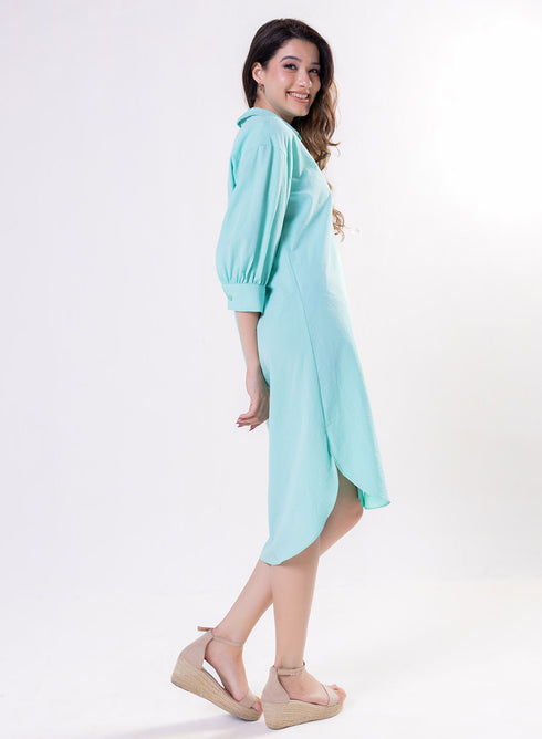 Puffed Sleeve Shirt Top -Green